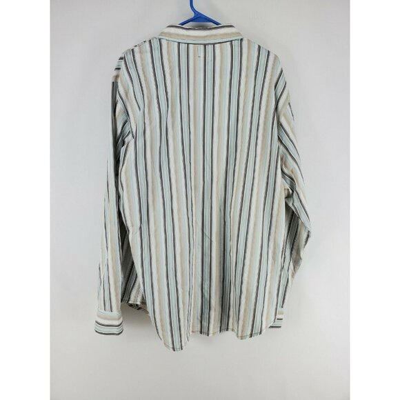 BKE Contour Button Up Shirt Men's Size XXL Stretch Brown Blue Stripes - Picture 3 of 6